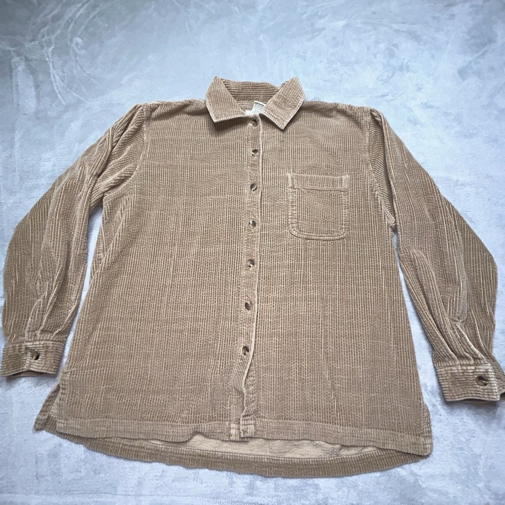LL Bean Womens Size L Brown Wide Wale Corduroy Button Up Shirt Long Sleeve